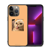 Thumbnail for Θήκη iPhone 13 Pro Max Cat Tongue από τη Smartfits με σχέδιο στο πίσω μέρος και μαύρο περίβλημα | iPhone 13 Pro Max Cat Tongue case with colorful back and black bezels
