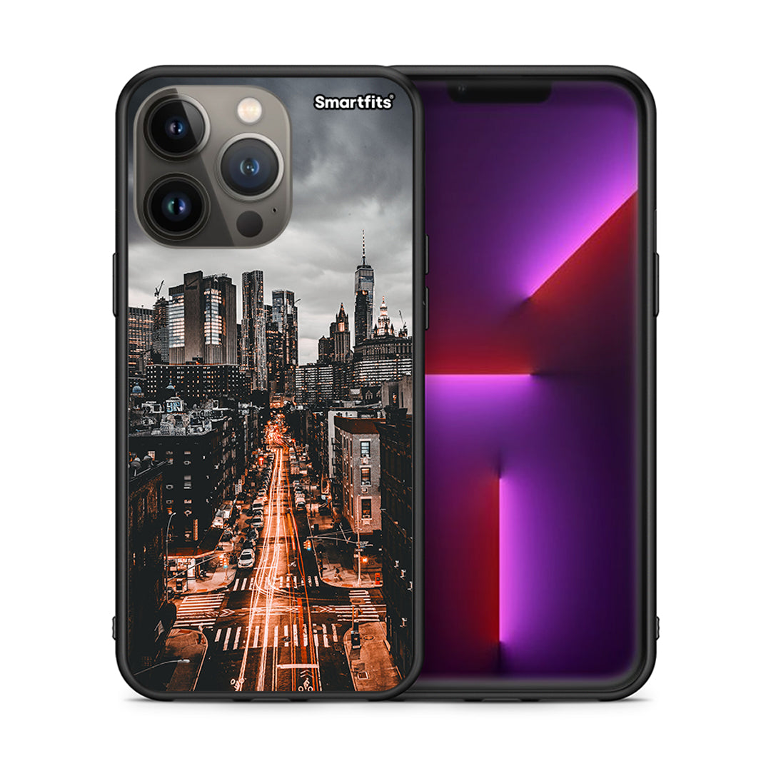 Θήκη iPhone 13 Pro Max City Lights από τη Smartfits με σχέδιο στο πίσω μέρος και μαύρο περίβλημα | iPhone 13 Pro Max City Lights case with colorful back and black bezels