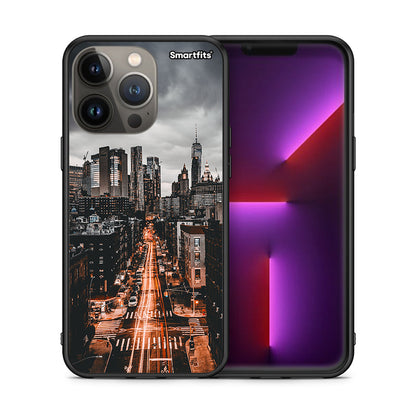 Θήκη iPhone 13 Pro Max City Lights από τη Smartfits με σχέδιο στο πίσω μέρος και μαύρο περίβλημα | iPhone 13 Pro Max City Lights case with colorful back and black bezels