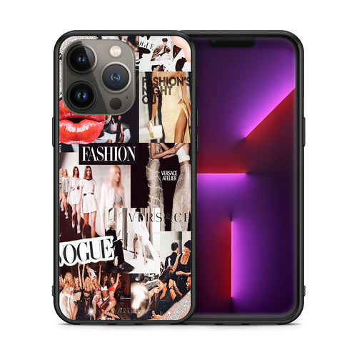 Θήκη Αγίου Βαλεντίνου iPhone 13 Pro Max Collage Fashion από τη Smartfits με σχέδιο στο πίσω μέρος και μαύρο περίβλημα | iPhone 13 Pro Max Collage Fashion case with colorful back and black bezels