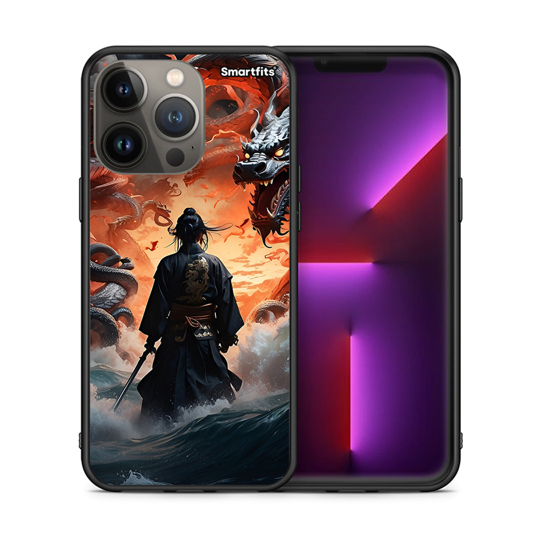 Θήκη iPhone 13 Pro Max Dragons Fight από τη Smartfits με σχέδιο στο πίσω μέρος και μαύρο περίβλημα | iPhone 13 Pro Max Dragons Fight case with colorful back and black bezels