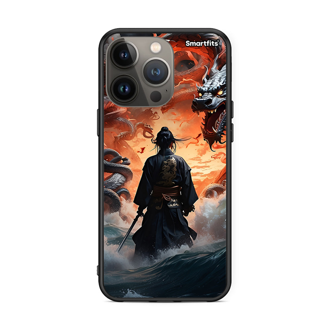 iPhone 13 Pro Max Dragons Fight θήκη από τη Smartfits με σχέδιο στο πίσω μέρος και μαύρο περίβλημα | Smartphone case with colorful back and black bezels by Smartfits