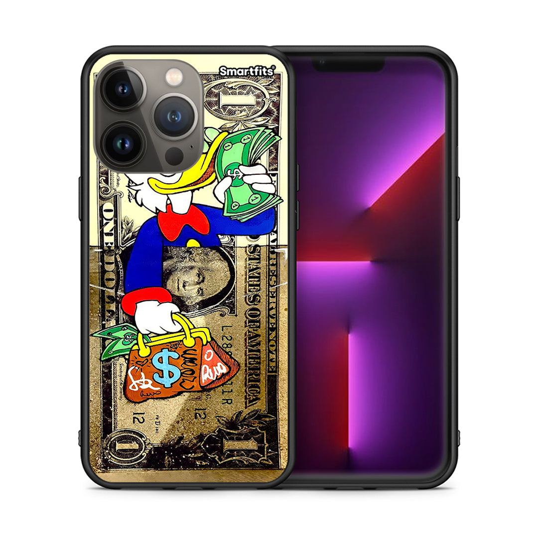 Θήκη iPhone 13 Pro Max Duck Money από τη Smartfits με σχέδιο στο πίσω μέρος και μαύρο περίβλημα | iPhone 13 Pro Max Duck Money case with colorful back and black bezels