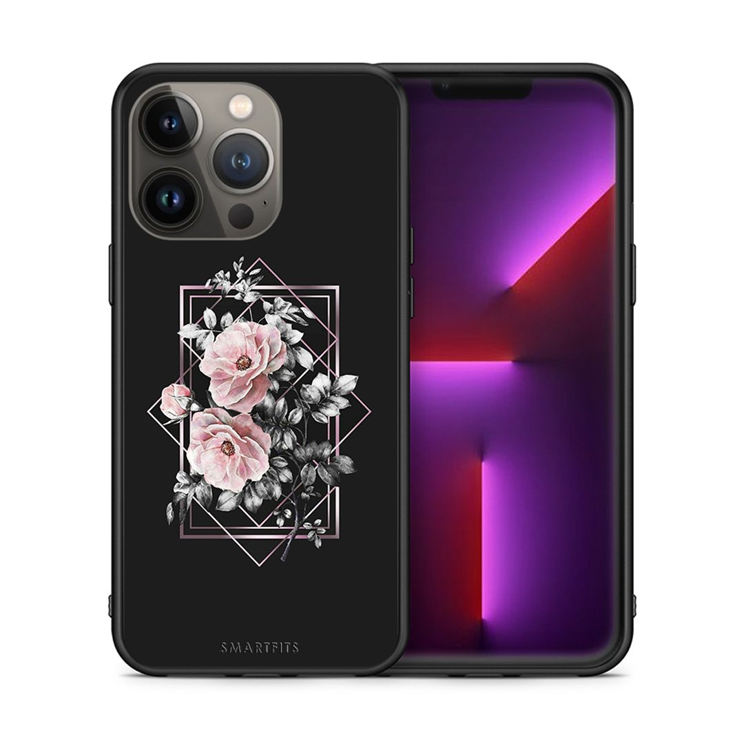 Θήκη iPhone 13 Pro Max Frame Flower από τη Smartfits με σχέδιο στο πίσω μέρος και μαύρο περίβλημα | iPhone 13 Pro Max Frame Flower case with colorful back and black bezels