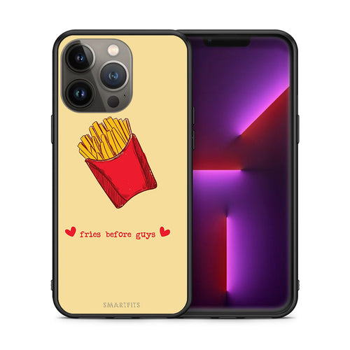 Θήκη Αγίου Βαλεντίνου iPhone 13 Pro Max Fries Before Guys από τη Smartfits με σχέδιο στο πίσω μέρος και μαύρο περίβλημα | iPhone 13 Pro Max Fries Before Guys case with colorful back and black bezels