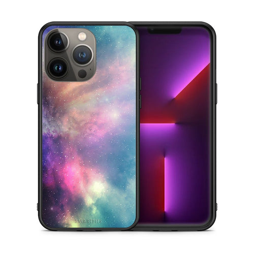 Θήκη iPhone 13 Pro Max Rainbow Galaxy από τη Smartfits με σχέδιο στο πίσω μέρος και μαύρο περίβλημα | iPhone 13 Pro Max Rainbow Galaxy case with colorful back and black bezels