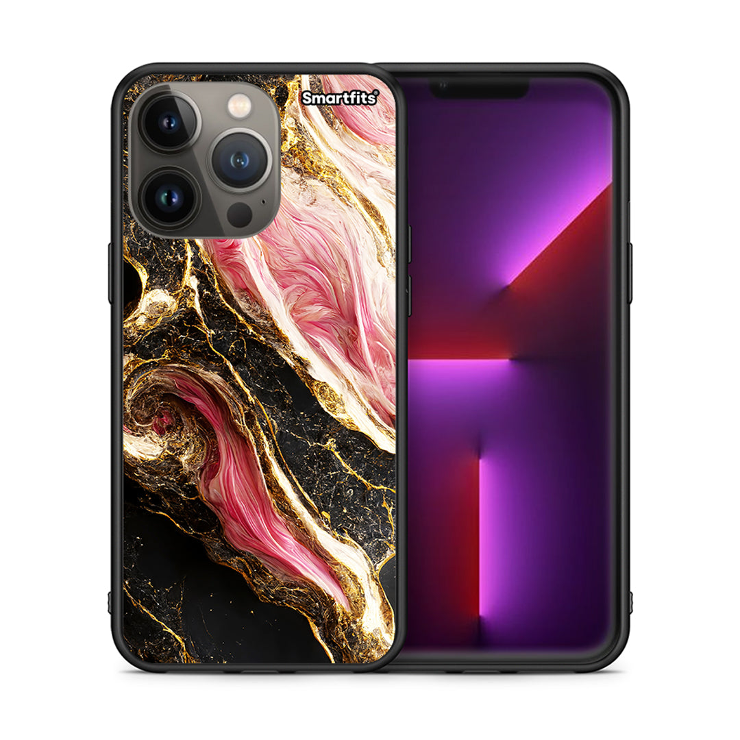 Θήκη iPhone 13 Pro Max Glamorous Pink Marble από τη Smartfits με σχέδιο στο πίσω μέρος και μαύρο περίβλημα | iPhone 13 Pro Max Glamorous Pink Marble case with colorful back and black bezels