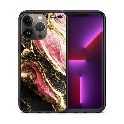 Θήκη iPhone 13 Pro Max Glamorous Pink Marble από τη Smartfits με σχέδιο στο πίσω μέρος και μαύρο περίβλημα | iPhone 13 Pro Max Glamorous Pink Marble case with colorful back and black bezels