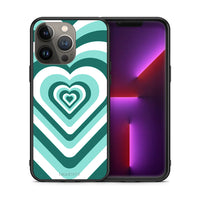 Thumbnail for Θήκη iPhone 13 Pro Max Green Hearts από τη Smartfits με σχέδιο στο πίσω μέρος και μαύρο περίβλημα | iPhone 13 Pro Max Green Hearts case with colorful back and black bezels