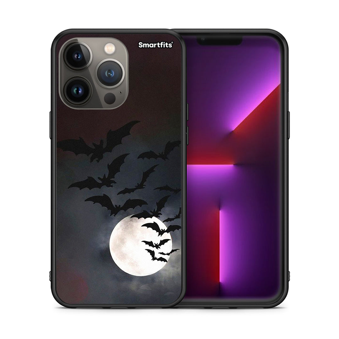 Θήκη iPhone 13 Pro Max Halloween Bat Night από τη Smartfits με σχέδιο στο πίσω μέρος και μαύρο περίβλημα | iPhone 13 Pro Max Halloween Bat Night case with colorful back and black bezels