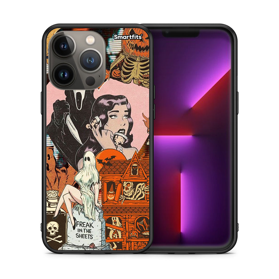 Θήκη iPhone 13 Pro Max Halloween Collage από τη Smartfits με σχέδιο στο πίσω μέρος και μαύρο περίβλημα | iPhone 13 Pro Max Halloween Collage case with colorful back and black bezels