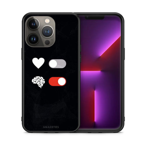 Θήκη Αγίου Βαλεντίνου iPhone 13 Pro Max Heart Vs Brain από τη Smartfits με σχέδιο στο πίσω μέρος και μαύρο περίβλημα | iPhone 13 Pro Max Heart Vs Brain case with colorful back and black bezels