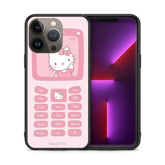 Θήκη Αγίου Βαλεντίνου iPhone 13 Pro Max Hello Kitten από τη Smartfits με σχέδιο στο πίσω μέρος και μαύρο περίβλημα | iPhone 13 Pro Max Hello Kitten case with colorful back and black bezels