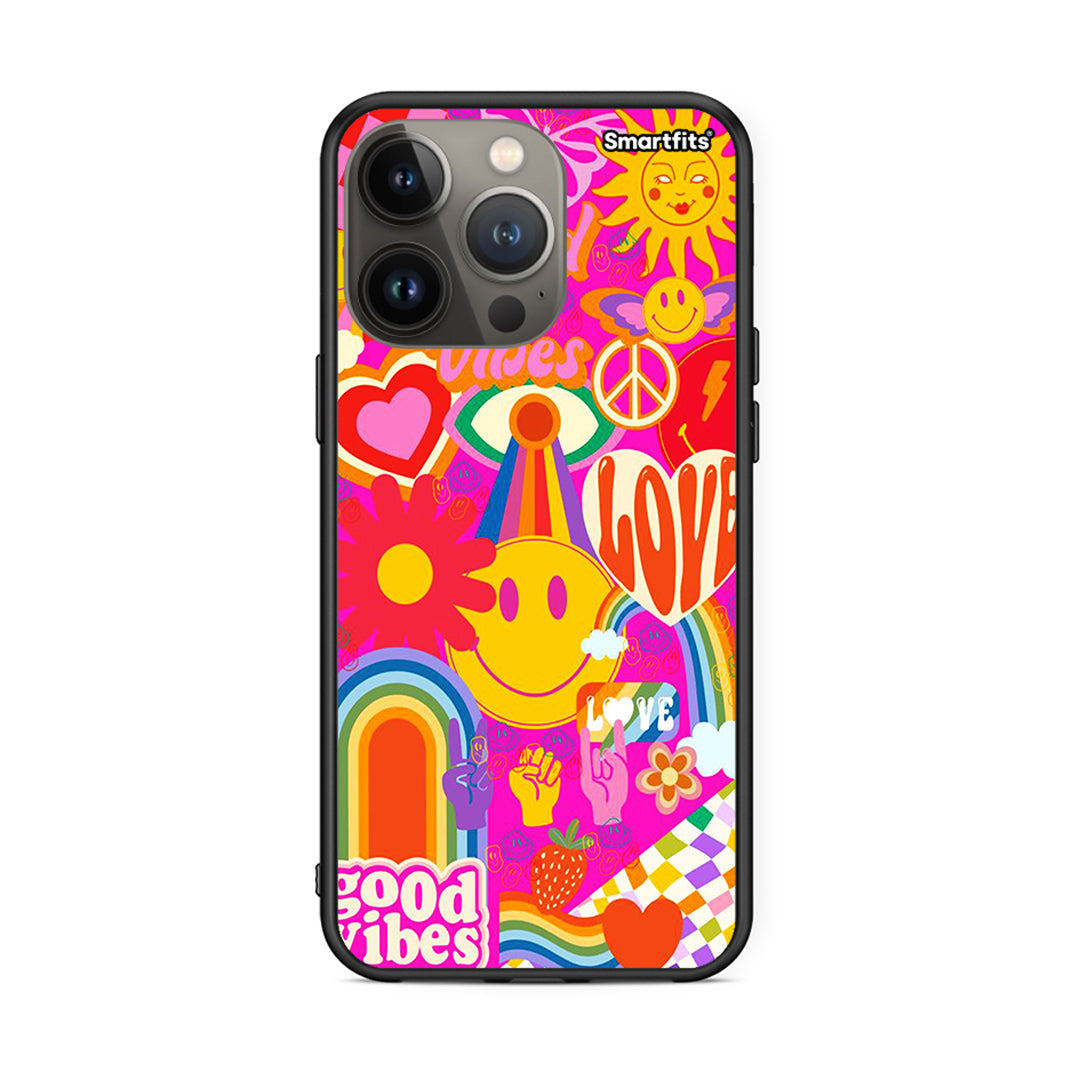 iPhone 13 Pro Max Hippie Love θήκη από τη Smartfits με σχέδιο στο πίσω μέρος και μαύρο περίβλημα | Smartphone case with colorful back and black bezels by Smartfits