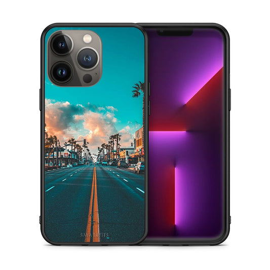 Θήκη iPhone 13 Pro Max City Landscape από τη Smartfits με σχέδιο στο πίσω μέρος και μαύρο περίβλημα | iPhone 13 Pro Max City Landscape case with colorful back and black bezels