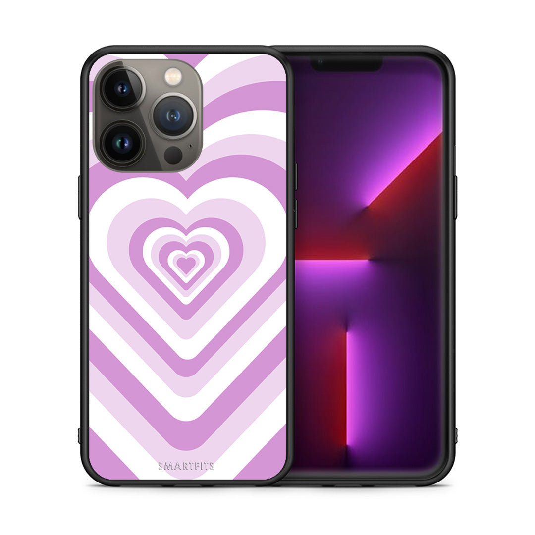 Θήκη iPhone 13 Pro Max Lilac Hearts από τη Smartfits με σχέδιο στο πίσω μέρος και μαύρο περίβλημα | iPhone 13 Pro Max Lilac Hearts case with colorful back and black bezels