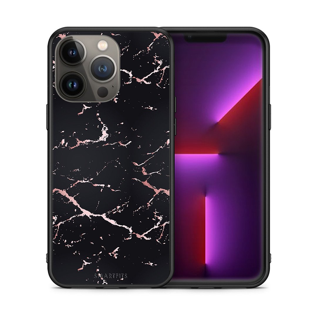 Θήκη iPhone 13 Pro Max Black Rosegold Marble από τη Smartfits με σχέδιο στο πίσω μέρος και μαύρο περίβλημα | iPhone 13 Pro Max Black Rosegold Marble case with colorful back and black bezels