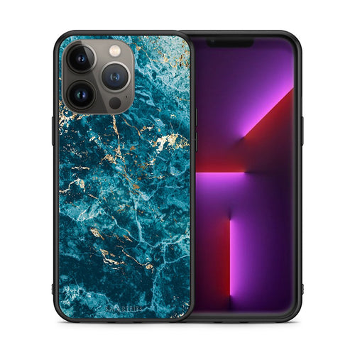 Θήκη iPhone 13 Pro Max Marble Blue από τη Smartfits με σχέδιο στο πίσω μέρος και μαύρο περίβλημα | iPhone 13 Pro Max Marble Blue case with colorful back and black bezels