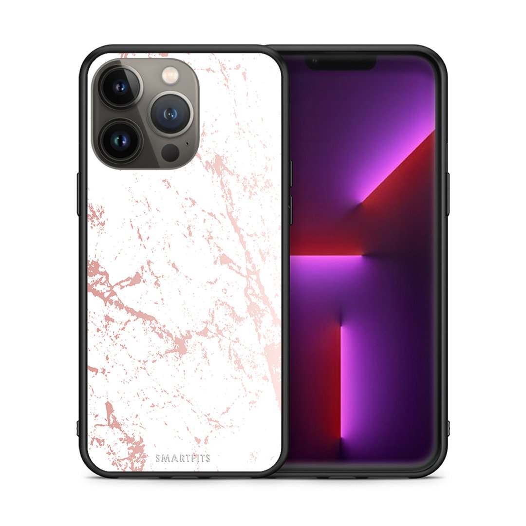 Θήκη iPhone 13 Pro Max Pink Splash Marble από τη Smartfits με σχέδιο στο πίσω μέρος και μαύρο περίβλημα | iPhone 13 Pro Max Pink Splash Marble case with colorful back and black bezels
