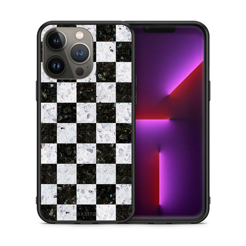Θήκη iPhone 13 Pro Max Square Geometric Marble από τη Smartfits με σχέδιο στο πίσω μέρος και μαύρο περίβλημα | iPhone 13 Pro Max Square Geometric Marble case with colorful back and black bezels