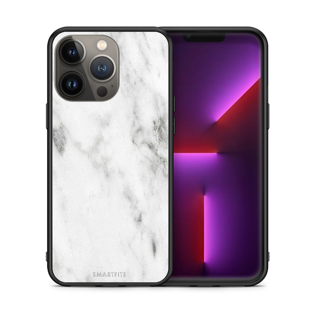 Θήκη iPhone 13 Pro Max White Marble από τη Smartfits με σχέδιο στο πίσω μέρος και μαύρο περίβλημα | iPhone 13 Pro Max White Marble case with colorful back and black bezels