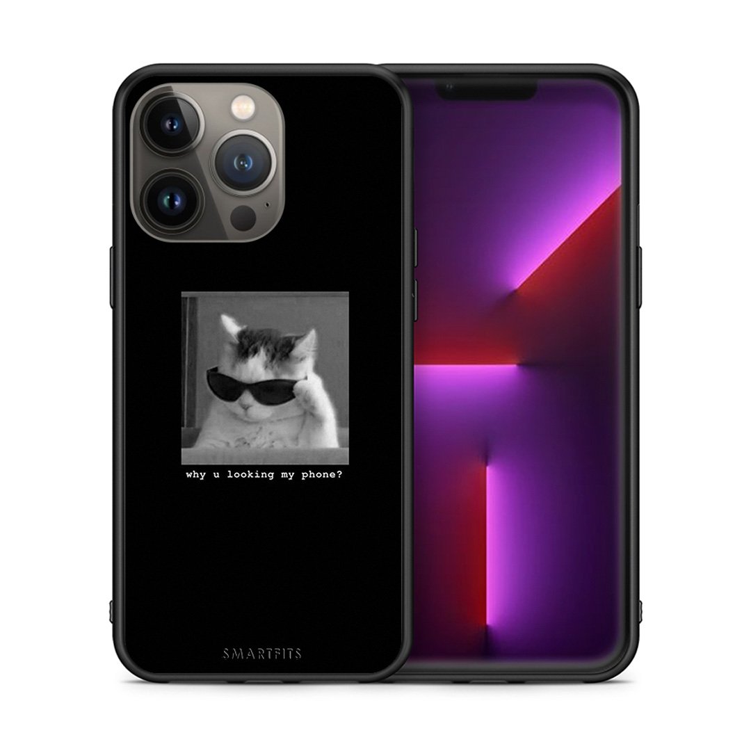 Θήκη iPhone 13 Pro Max Meme Cat από τη Smartfits με σχέδιο στο πίσω μέρος και μαύρο περίβλημα | iPhone 13 Pro Max Meme Cat case with colorful back and black bezels