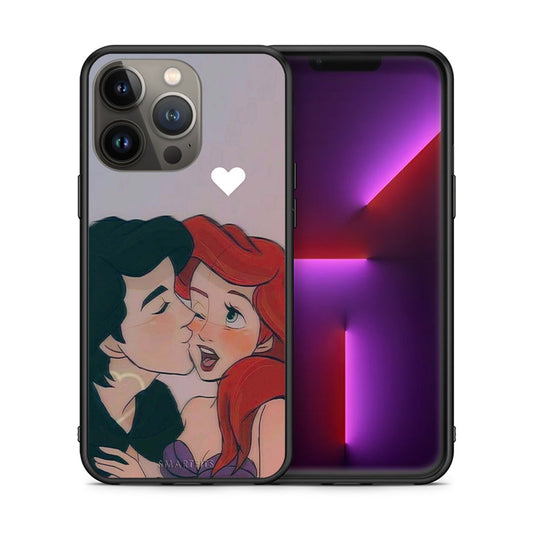 Θήκη Αγίου Βαλεντίνου iPhone 13 Pro Max Mermaid Love από τη Smartfits με σχέδιο στο πίσω μέρος και μαύρο περίβλημα | iPhone 13 Pro Max Mermaid Love case with colorful back and black bezels