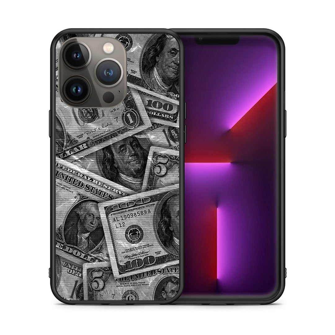 Θήκη iPhone 13 Pro Max Money Dollars από τη Smartfits με σχέδιο στο πίσω μέρος και μαύρο περίβλημα | iPhone 13 Pro Max Money Dollars case with colorful back and black bezels