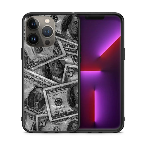 Θήκη iPhone 13 Pro Max Money Dollars από τη Smartfits με σχέδιο στο πίσω μέρος και μαύρο περίβλημα | iPhone 13 Pro Max Money Dollars case with colorful back and black bezels