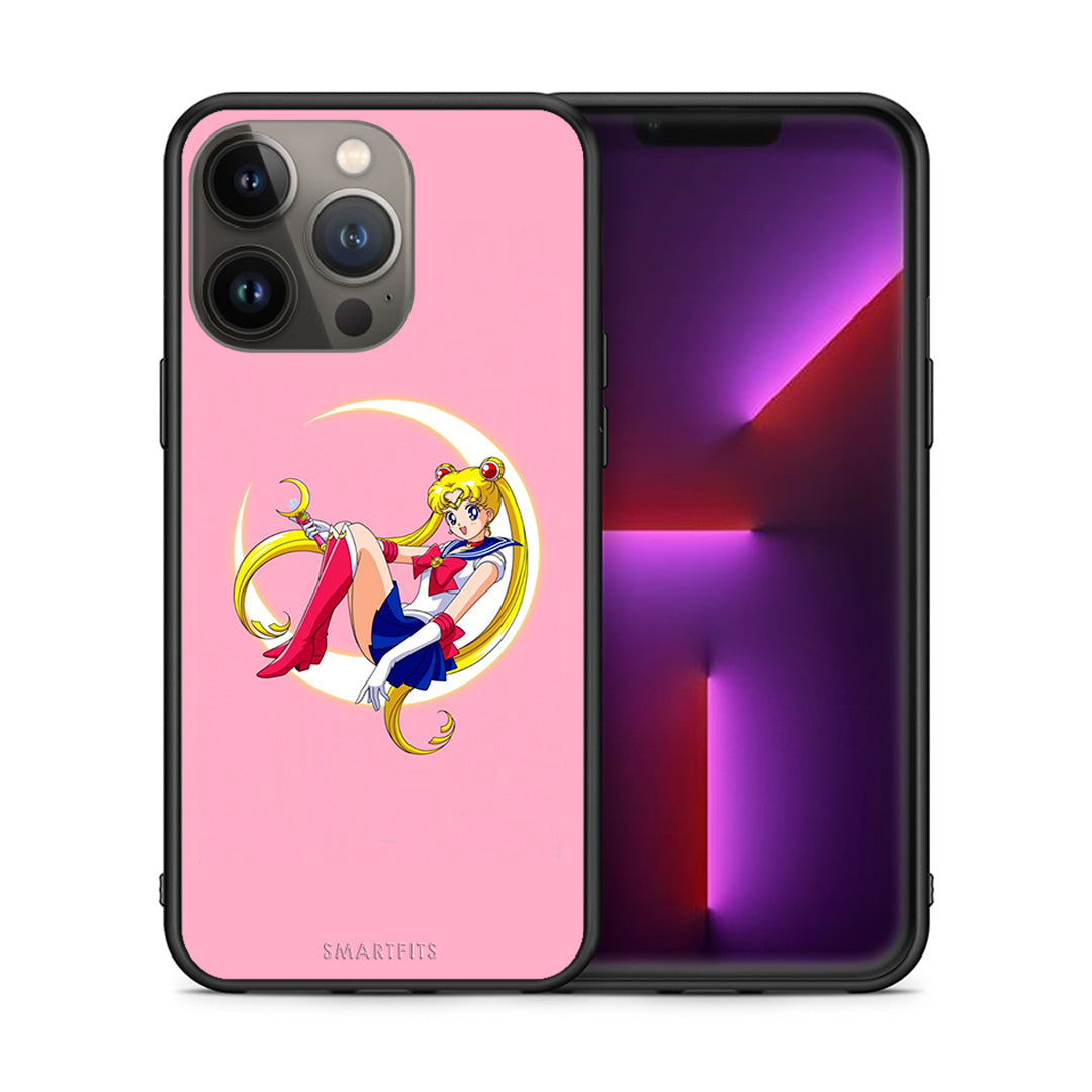 Θήκη iPhone 13 Pro Max Moon Girl από τη Smartfits με σχέδιο στο πίσω μέρος και μαύρο περίβλημα | iPhone 13 Pro Max Moon Girl case with colorful back and black bezels