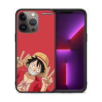 Thumbnail for Θήκη iPhone 13 Pro Max Pirate Luffy από τη Smartfits με σχέδιο στο πίσω μέρος και μαύρο περίβλημα | iPhone 13 Pro Max Pirate Luffy case with colorful back and black bezels