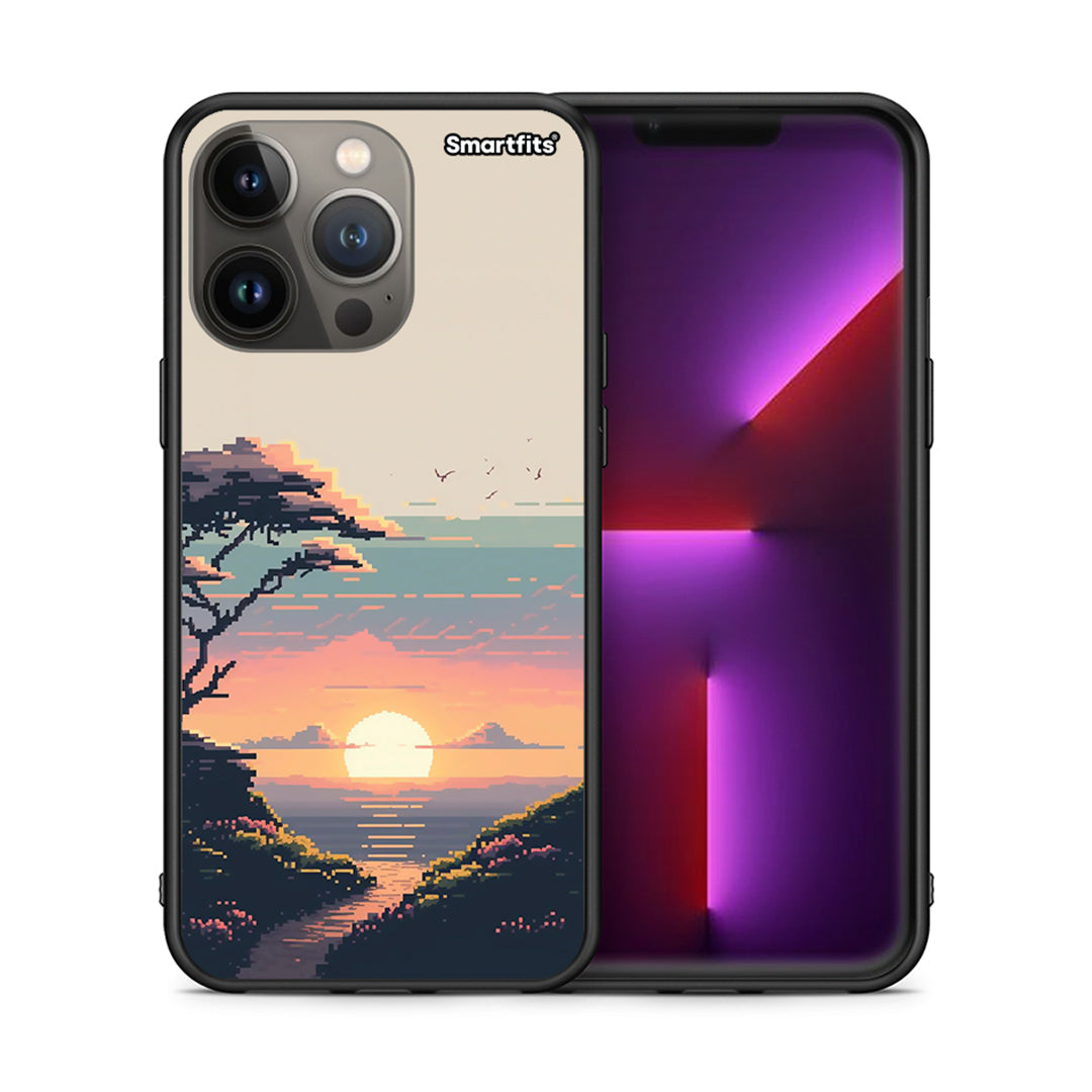 Θήκη iPhone 13 Pro Max Pixel Sunset από τη Smartfits με σχέδιο στο πίσω μέρος και μαύρο περίβλημα | iPhone 13 Pro Max Pixel Sunset case with colorful back and black bezels