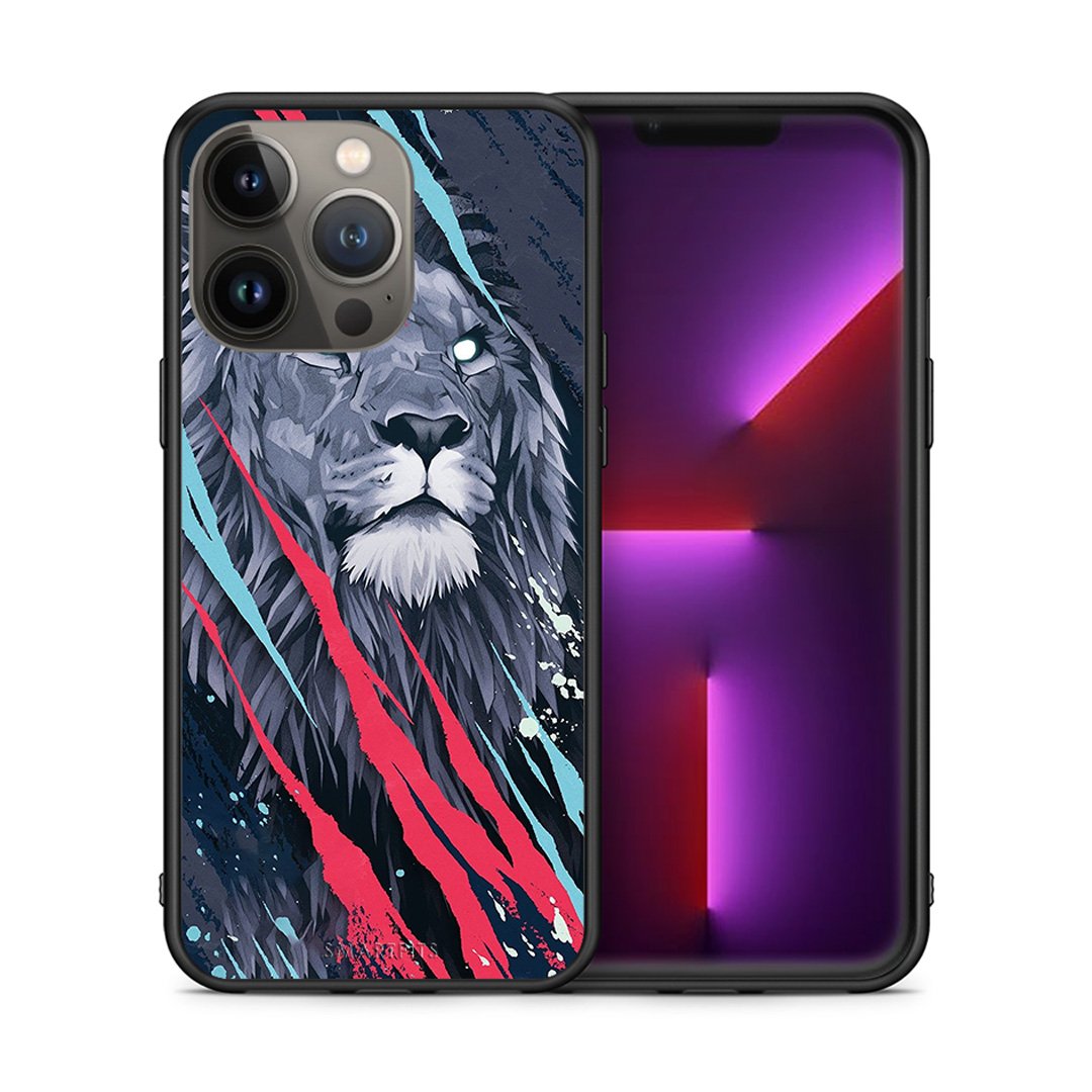 Θήκη iPhone 13 Pro Max Lion Designer PopArt από τη Smartfits με σχέδιο στο πίσω μέρος και μαύρο περίβλημα | iPhone 13 Pro Max Lion Designer PopArt case with colorful back and black bezels