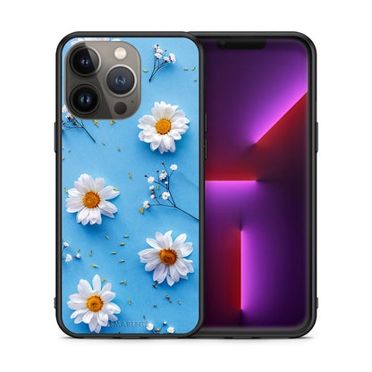 Θήκη iPhone 13 Pro Max Real Daisies από τη Smartfits με σχέδιο στο πίσω μέρος και μαύρο περίβλημα | iPhone 13 Pro Max Real Daisies case with colorful back and black bezels
