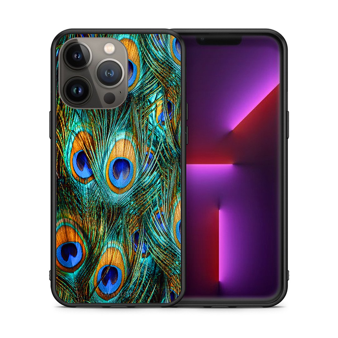 Θήκη iPhone 13 Pro Max Real Peacock Feathers από τη Smartfits με σχέδιο στο πίσω μέρος και μαύρο περίβλημα | iPhone 13 Pro Max Real Peacock Feathers case with colorful back and black bezels