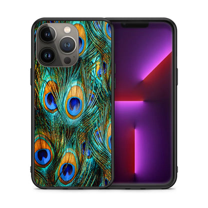 Θήκη iPhone 13 Pro Max Real Peacock Feathers από τη Smartfits με σχέδιο στο πίσω μέρος και μαύρο περίβλημα | iPhone 13 Pro Max Real Peacock Feathers case with colorful back and black bezels