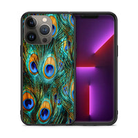 Thumbnail for Θήκη iPhone 13 Pro Max Real Peacock Feathers από τη Smartfits με σχέδιο στο πίσω μέρος και μαύρο περίβλημα | iPhone 13 Pro Max Real Peacock Feathers case with colorful back and black bezels