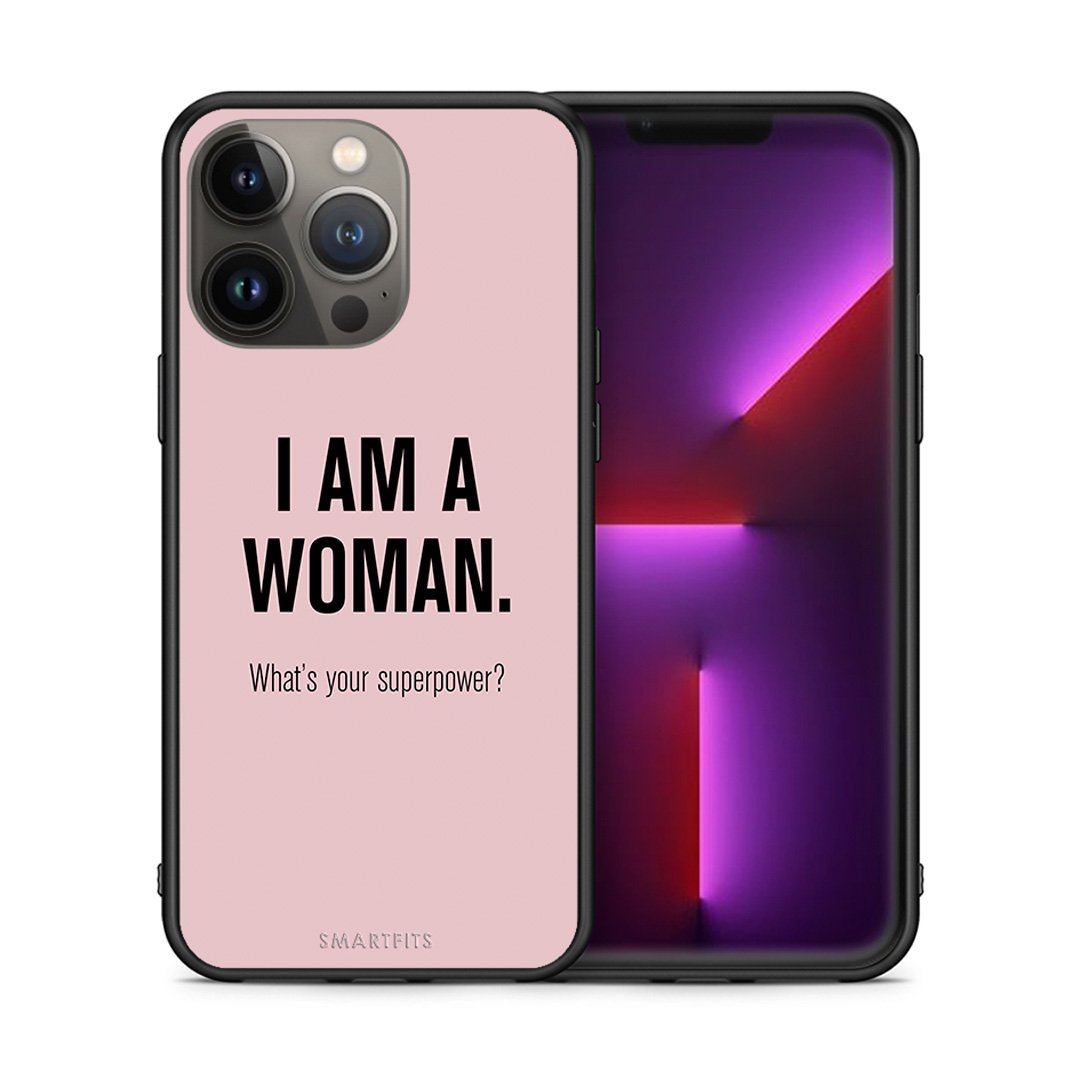 Θήκη iPhone 13 Pro Max Superpower Woman από τη Smartfits με σχέδιο στο πίσω μέρος και μαύρο περίβλημα | iPhone 13 Pro Max Superpower Woman case with colorful back and black bezels