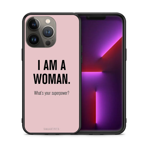 Θήκη iPhone 13 Pro Max Superpower Woman από τη Smartfits με σχέδιο στο πίσω μέρος και μαύρο περίβλημα | iPhone 13 Pro Max Superpower Woman case with colorful back and black bezels