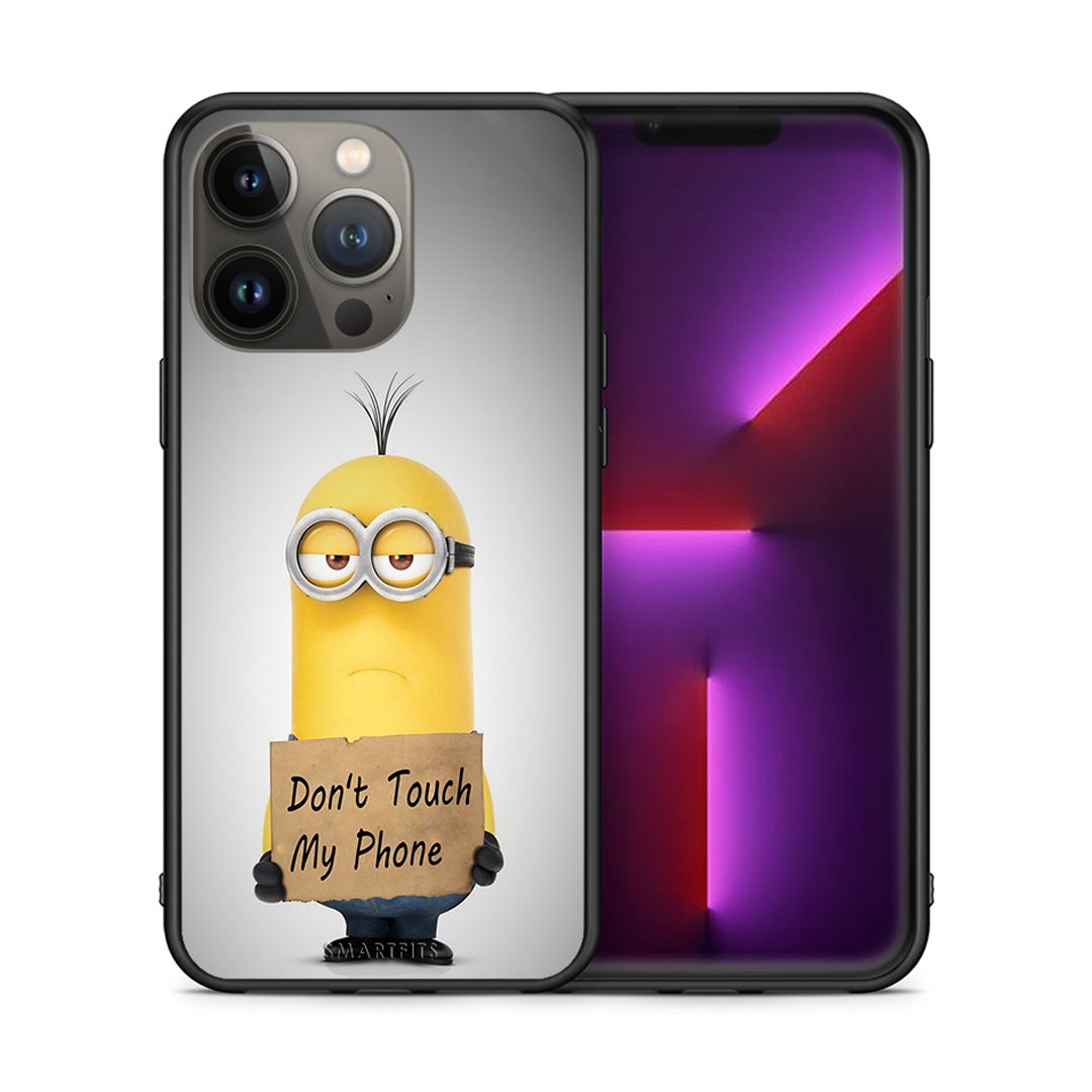 Θήκη iPhone 13 Pro Max Minion Text από τη Smartfits με σχέδιο στο πίσω μέρος και μαύρο περίβλημα | iPhone 13 Pro Max Minion Text case with colorful back and black bezels