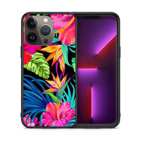 Thumbnail for Θήκη iPhone 13 Pro Max Tropical Flowers από τη Smartfits με σχέδιο στο πίσω μέρος και μαύρο περίβλημα | iPhone 13 Pro Max Tropical Flowers case with colorful back and black bezels