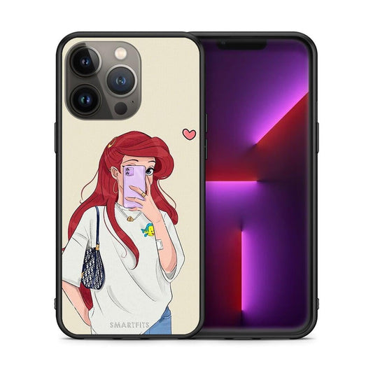 Θήκη iPhone 13 Pro Max Walking Mermaid από τη Smartfits με σχέδιο στο πίσω μέρος και μαύρο περίβλημα | iPhone 13 Pro Max Walking Mermaid case with colorful back and black bezels