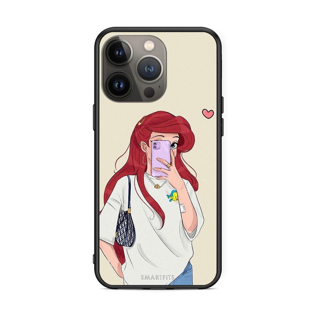 iPhone 13 Pro Max Walking Mermaid Θήκη από τη Smartfits με σχέδιο στο πίσω μέρος και μαύρο περίβλημα | Smartphone case with colorful back and black bezels by Smartfits