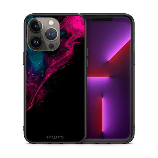 Θήκη iPhone 13 Pro Max Pink Black Watercolor από τη Smartfits με σχέδιο στο πίσω μέρος και μαύρο περίβλημα | iPhone 13 Pro Max Pink Black Watercolor case with colorful back and black bezels