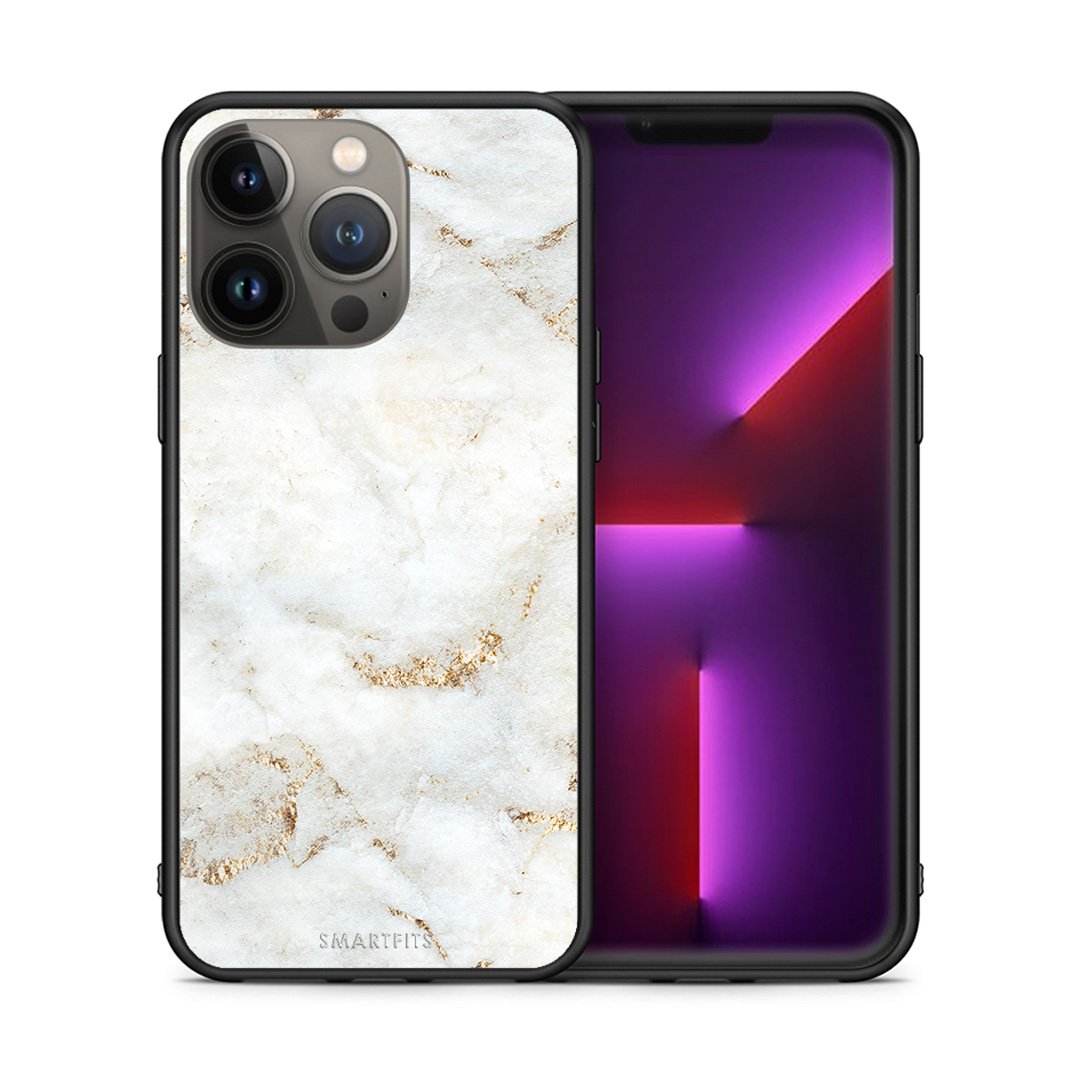 Θήκη iPhone 13 Pro Max White Gold Marble από τη Smartfits με σχέδιο στο πίσω μέρος και μαύρο περίβλημα | iPhone 13 Pro Max White Gold Marble case with colorful back and black bezels
