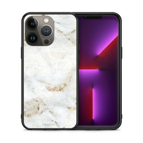 Θήκη iPhone 13 Pro Max White Gold Marble από τη Smartfits με σχέδιο στο πίσω μέρος και μαύρο περίβλημα | iPhone 13 Pro Max White Gold Marble case with colorful back and black bezels