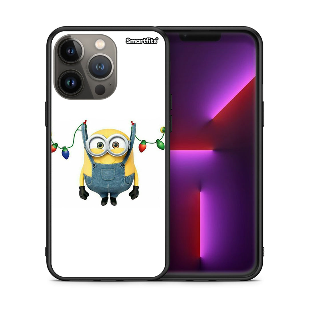 Θήκη iPhone 13 Pro Max Xmas Minion Lights από τη Smartfits με σχέδιο στο πίσω μέρος και μαύρο περίβλημα | iPhone 13 Pro Max Xmas Minion Lights case with colorful back and black bezels