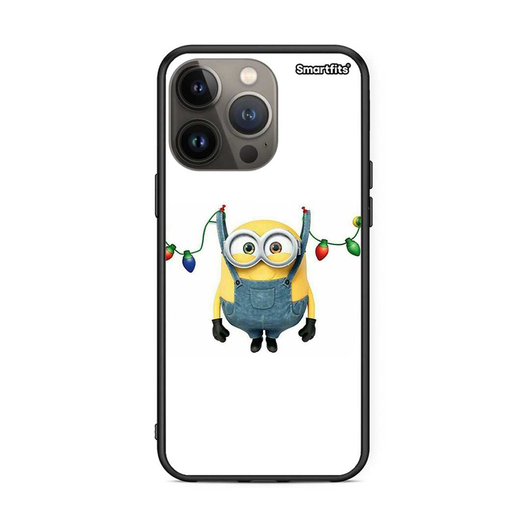 iPhone 13 Pro Max Xmas Minion Lights θήκη από τη Smartfits με σχέδιο στο πίσω μέρος και μαύρο περίβλημα | Smartphone case with colorful back and black bezels by Smartfits