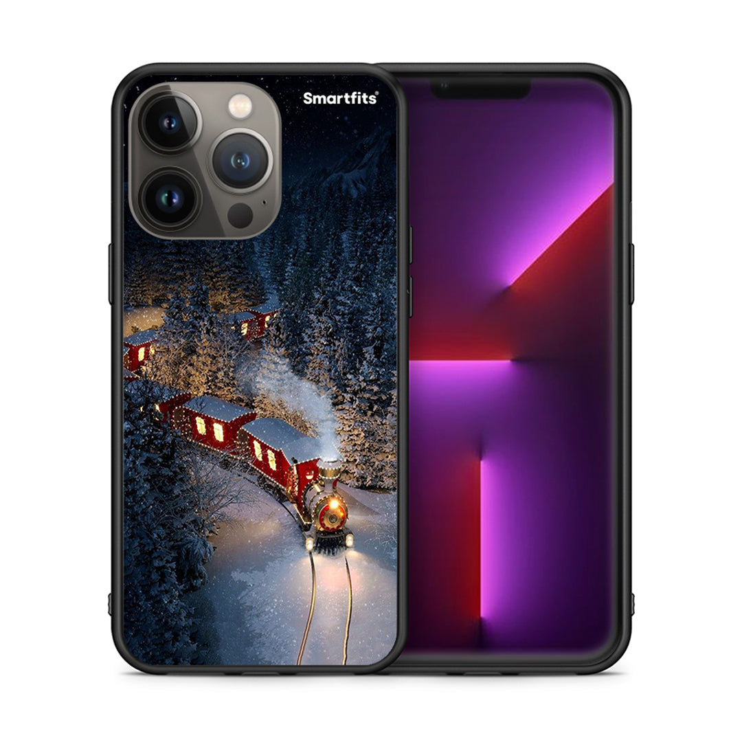 Θήκη iPhone 13 Pro Max Xmas Train από τη Smartfits με σχέδιο στο πίσω μέρος και μαύρο περίβλημα | iPhone 13 Pro Max Xmas Train case with colorful back and black bezels