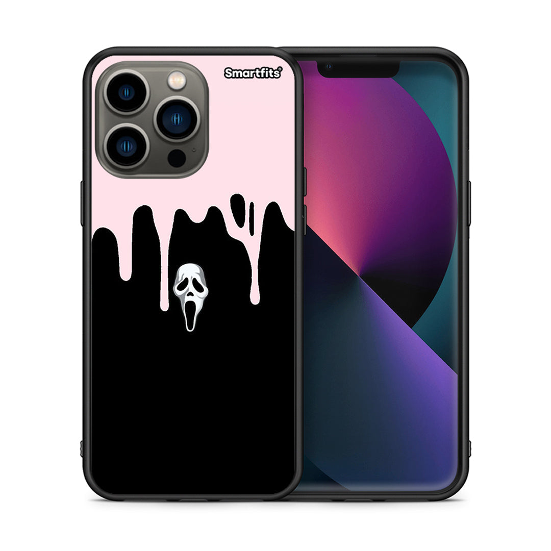Θήκη iPhone 13 Pro Melting Halloween Mask από τη Smartfits με σχέδιο στο πίσω μέρος και μαύρο περίβλημα | iPhone 13 Pro Melting Halloween Mask case with colorful back and black bezels